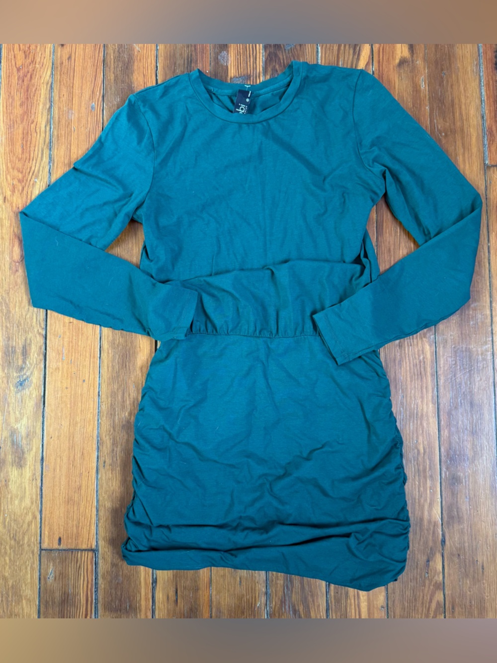 Bobi dark green long sleeve fitted t shirt dress small
